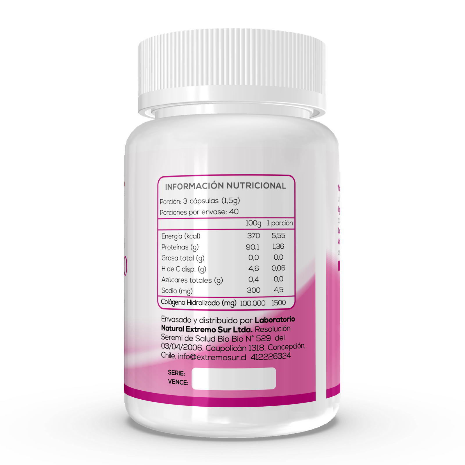 Colágeno Hidrolizado 500 mg Extremo Sur, 120 Cápsulas (reverso)