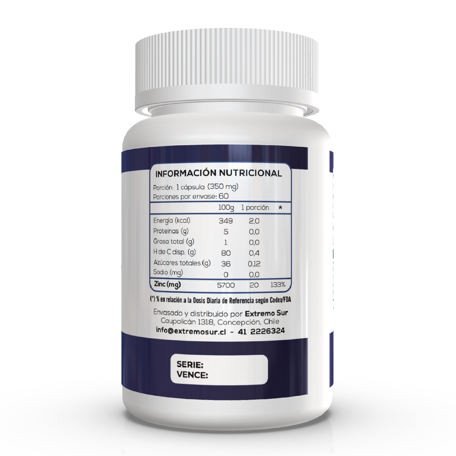 Zinc 20 mg Extremo Sur, 60 Comprimidos (reverso)